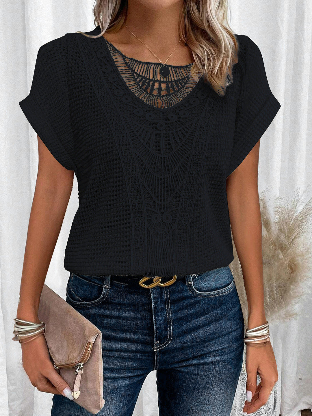 Leah – Lace Detail Short Sleeve Top