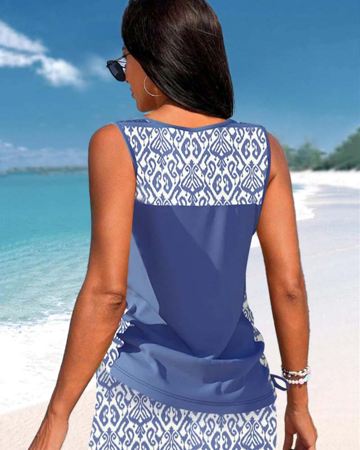 Geometric Print Tankinis with V-Neck
