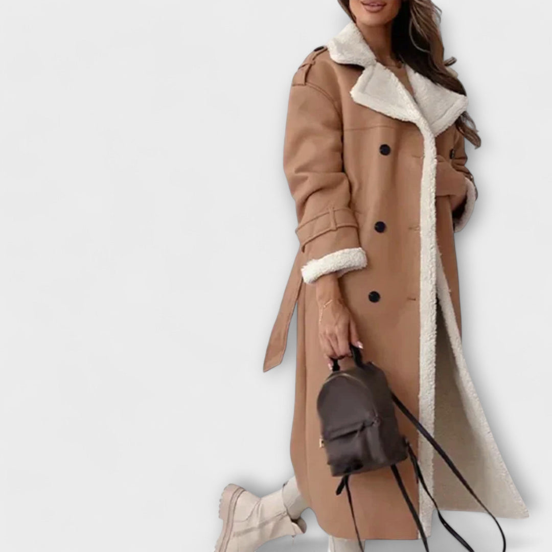 Maria – Classic Long Jacket with Cozy Fleece Lining and Teddy Collar