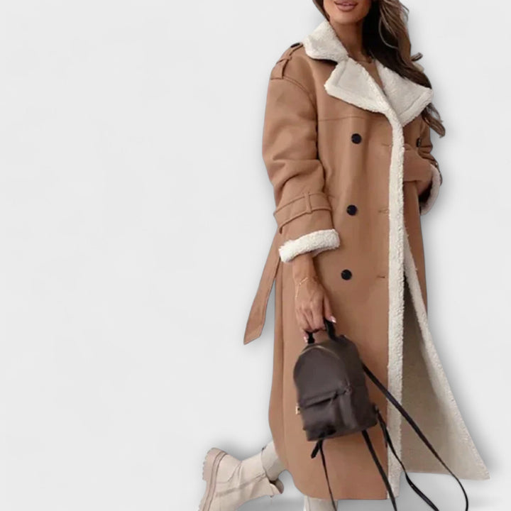 Maria – Classic Long Jacket with Cozy Fleece Lining and Teddy Collar